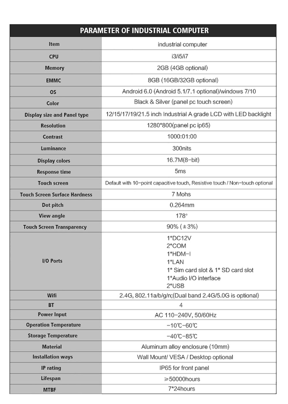 All-In-One Pc Embedded Or Vesa 100*100Mm Mount Ddr3 Ddr4 X86 Linux Android Panel Sun Readable Industrial Hmi Pc Touch Screen(图4)