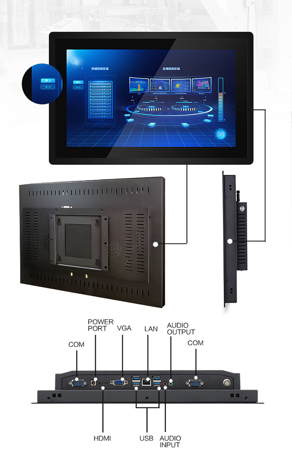 All Aluminum Embedded Vesa Wifi Rj45 Fanless 12V Enclosure Industrial Tablet Touch Screen Industrial Pc Panel (图3)